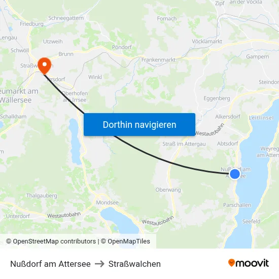 Nußdorf am Attersee to Straßwalchen map