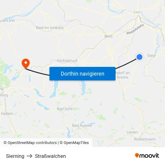 Sierning to Straßwalchen map