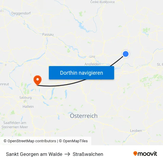 Sankt Georgen am Walde to Straßwalchen map