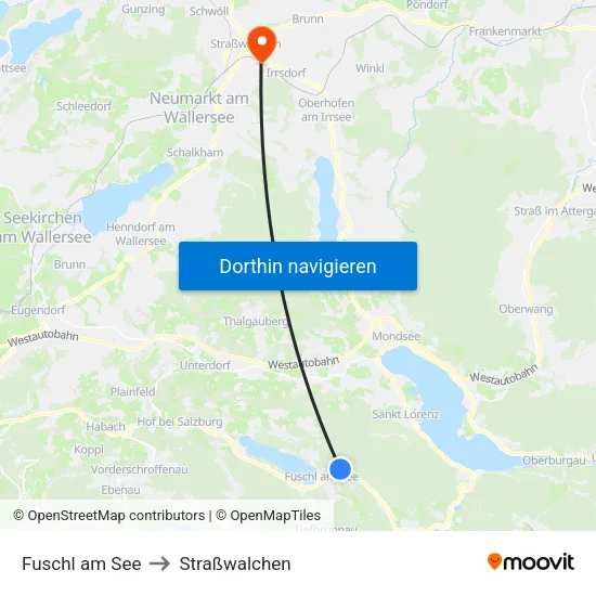 Fuschl am See to Straßwalchen map