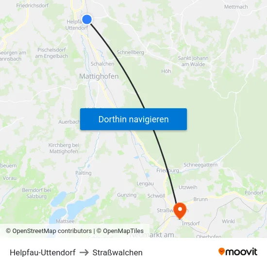 Helpfau-Uttendorf to Straßwalchen map