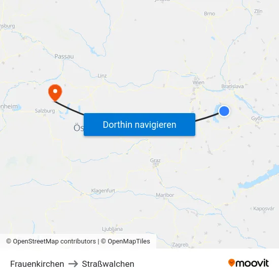 Frauenkirchen to Straßwalchen map