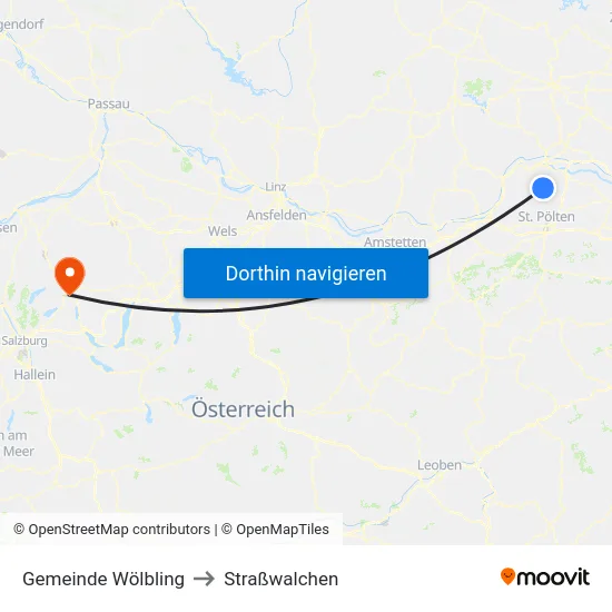 Gemeinde Wölbling to Straßwalchen map