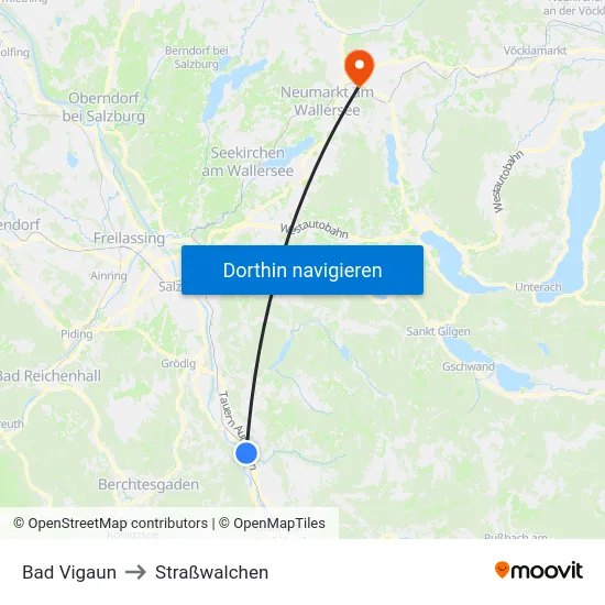 Bad Vigaun to Straßwalchen map