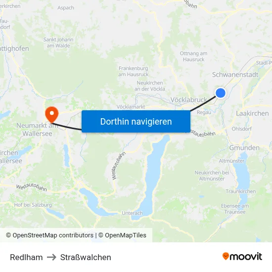 Redlham to Straßwalchen map