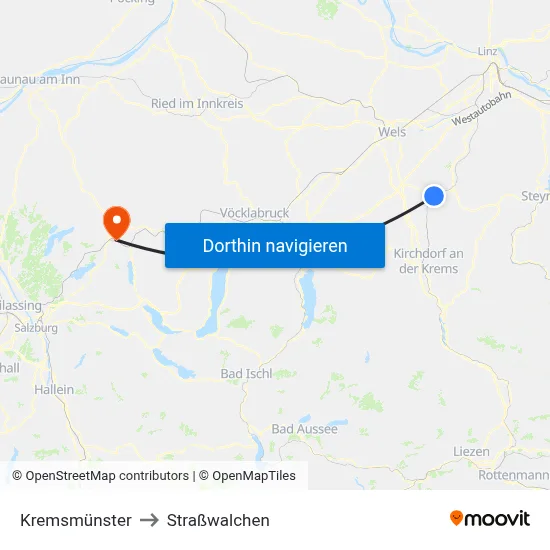 Kremsmünster to Straßwalchen map