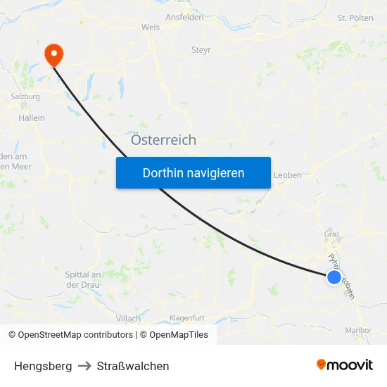 Hengsberg to Straßwalchen map