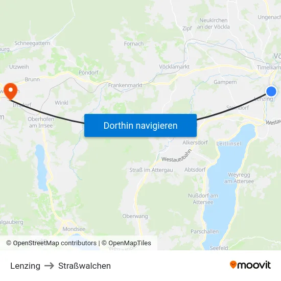 Lenzing to Straßwalchen map