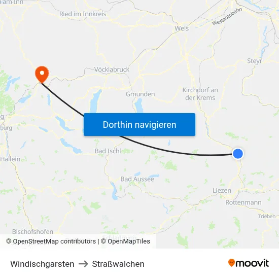 Windischgarsten to Straßwalchen map