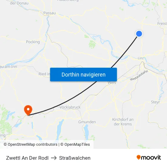 Zwettl An Der Rodl to Straßwalchen map