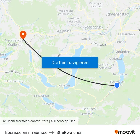 Ebensee am Traunsee to Straßwalchen map