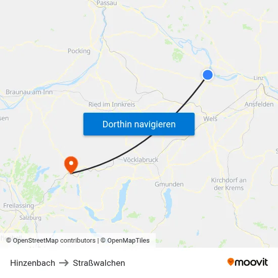 Hinzenbach to Straßwalchen map