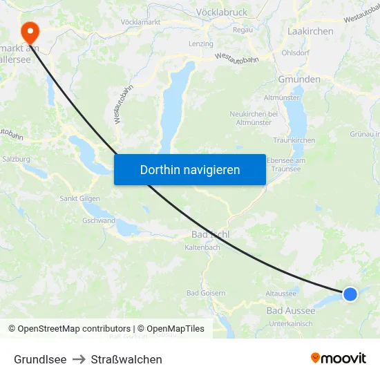 Grundlsee to Straßwalchen map