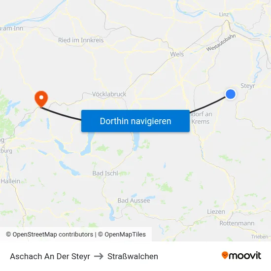 Aschach An Der Steyr to Straßwalchen map