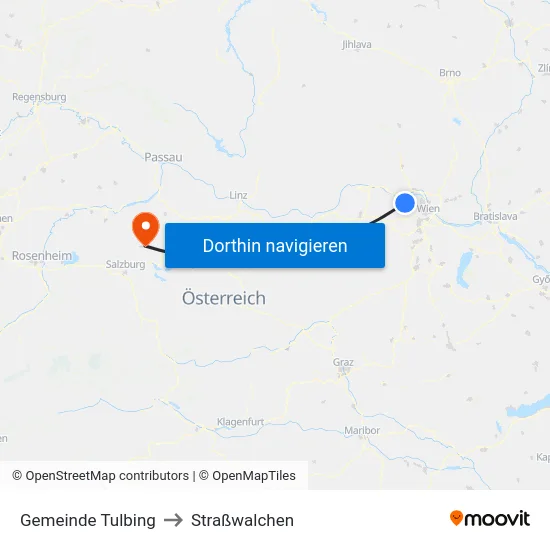 Gemeinde Tulbing to Straßwalchen map