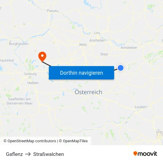 Gaflenz to Straßwalchen map