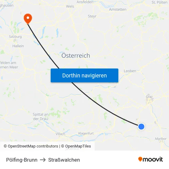 Pölfing-Brunn to Straßwalchen map