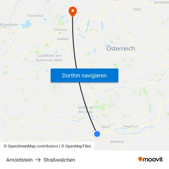 Arnoldstein to Straßwalchen map