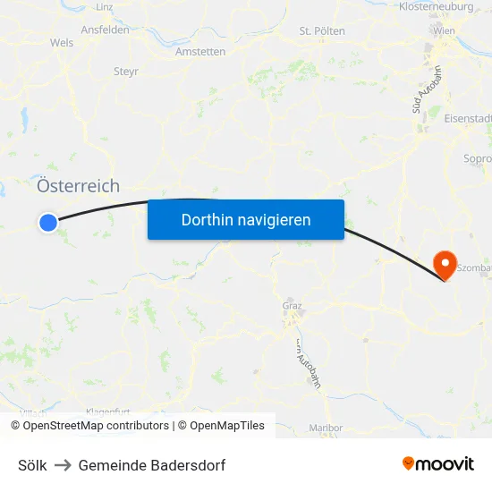 Sölk to Gemeinde Badersdorf map