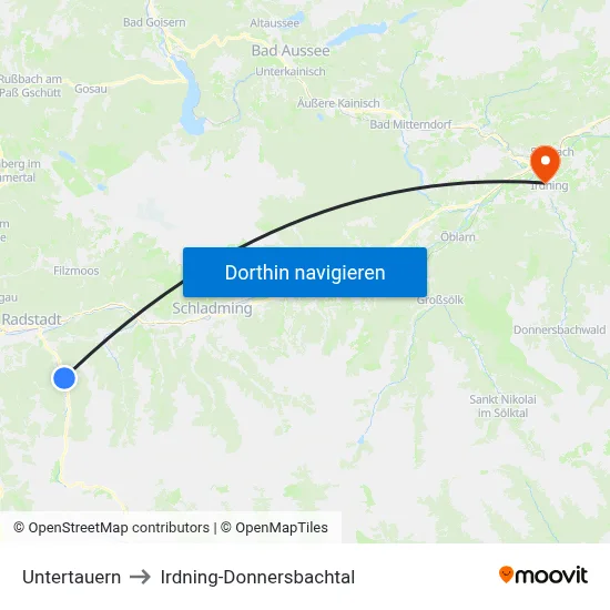 Untertauern to Irdning-Donnersbachtal map