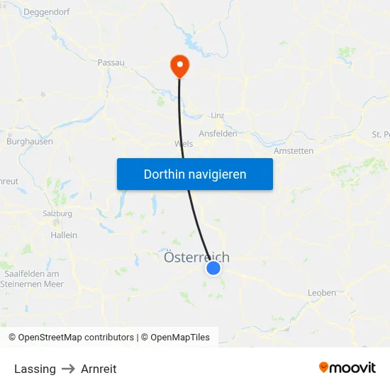 Lassing to Arnreit map