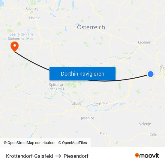 Krottendorf-Gaisfeld to Piesendorf map