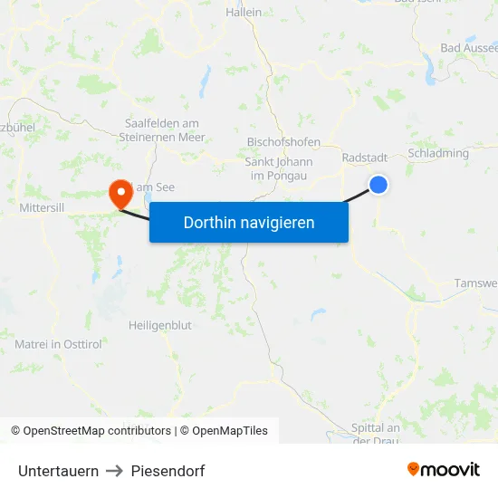 Untertauern to Piesendorf map