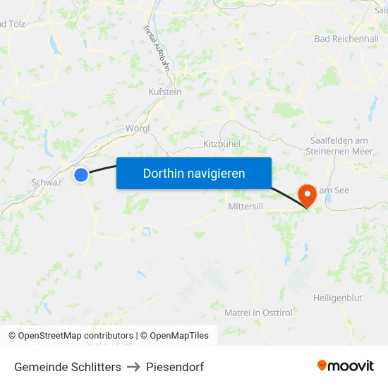 Gemeinde Schlitters to Piesendorf map
