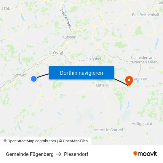 Gemeinde Fügenberg to Piesendorf map