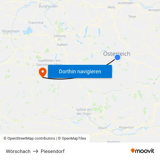 Wörschach to Piesendorf map