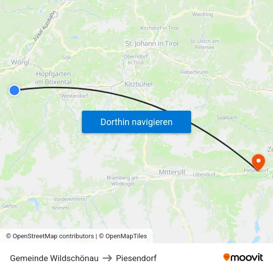 Gemeinde Wildschönau to Piesendorf map