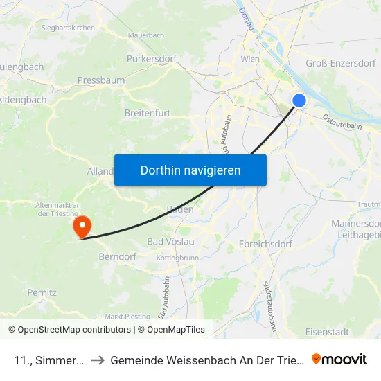 11., Simmering to Gemeinde Weissenbach An Der Triesting map