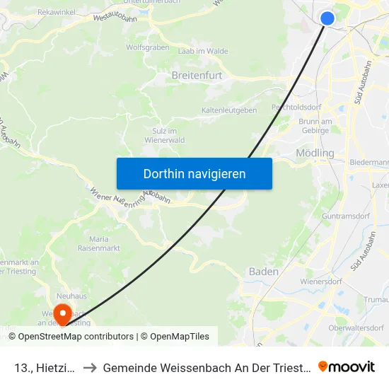 13., Hietzing to Gemeinde Weissenbach An Der Triesting map