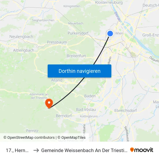 17., Hernals to Gemeinde Weissenbach An Der Triesting map