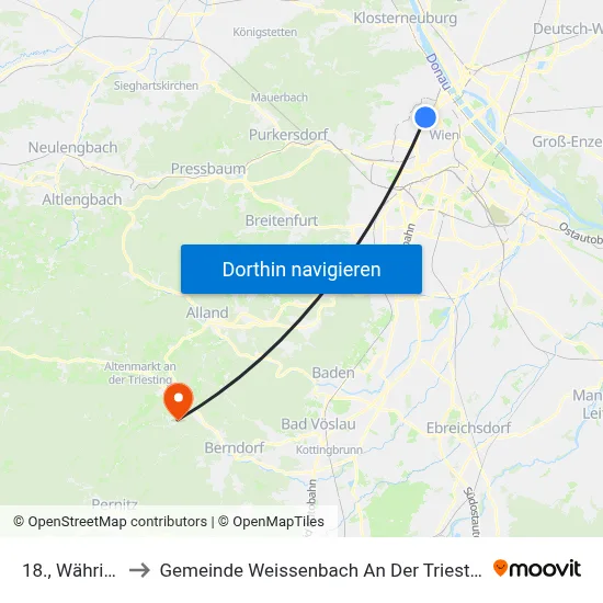 18., Währing to Gemeinde Weissenbach An Der Triesting map