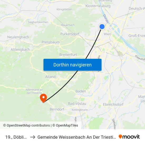 19., Döbling to Gemeinde Weissenbach An Der Triesting map