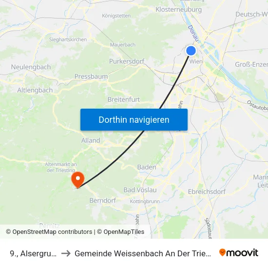 9., Alsergrund to Gemeinde Weissenbach An Der Triesting map