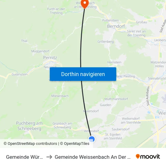Gemeinde Würflach to Gemeinde Weissenbach An Der Triesting map