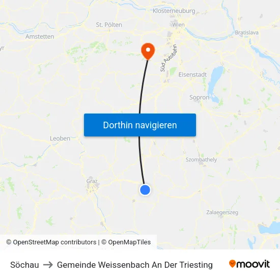 Söchau to Gemeinde Weissenbach An Der Triesting map