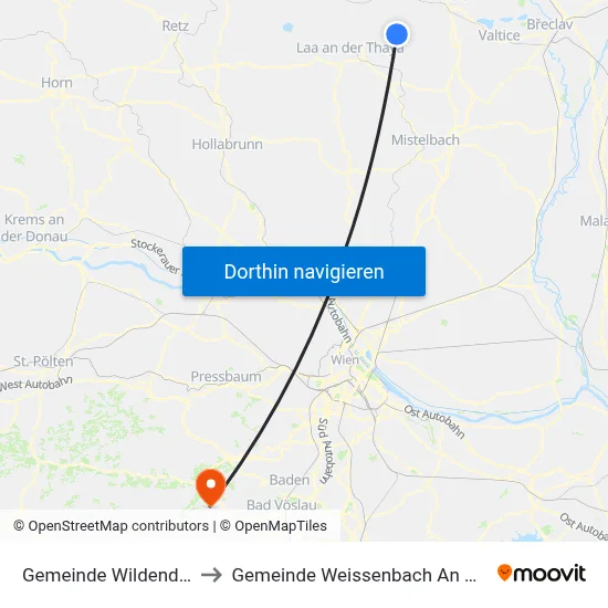 Gemeinde Wildendürnbach to Gemeinde Weissenbach An Der Triesting map