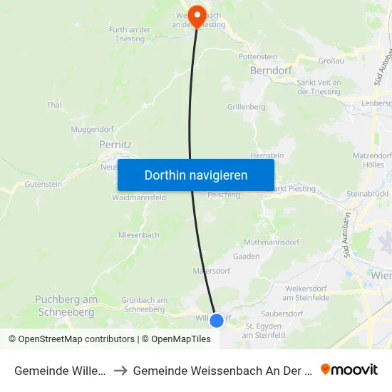 Gemeinde Willendorf to Gemeinde Weissenbach An Der Triesting map