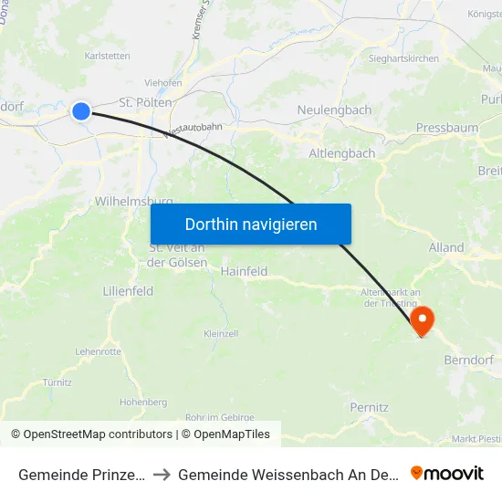 Gemeinde Prinzersdorf to Gemeinde Weissenbach An Der Triesting map