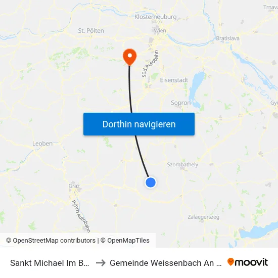 Sankt Michael Im Burgenland to Gemeinde Weissenbach An Der Triesting map