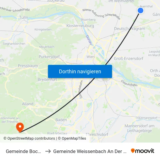 Gemeinde Bockfließ to Gemeinde Weissenbach An Der Triesting map