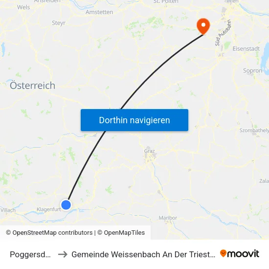 Poggersdorf to Gemeinde Weissenbach An Der Triesting map