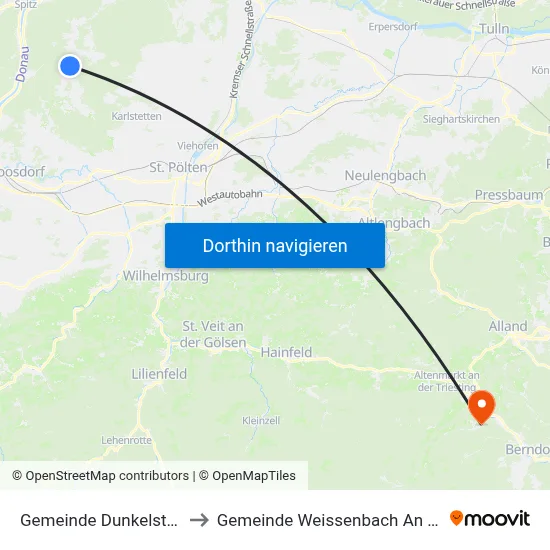Gemeinde Dunkelsteinerwald to Gemeinde Weissenbach An Der Triesting map