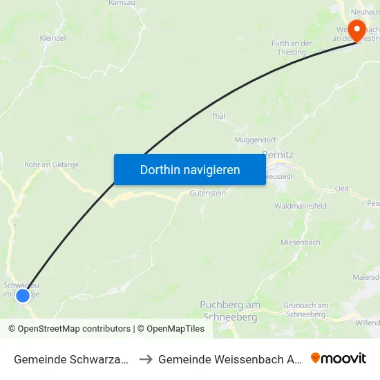 Gemeinde Schwarzau Im Gebirge to Gemeinde Weissenbach An Der Triesting map