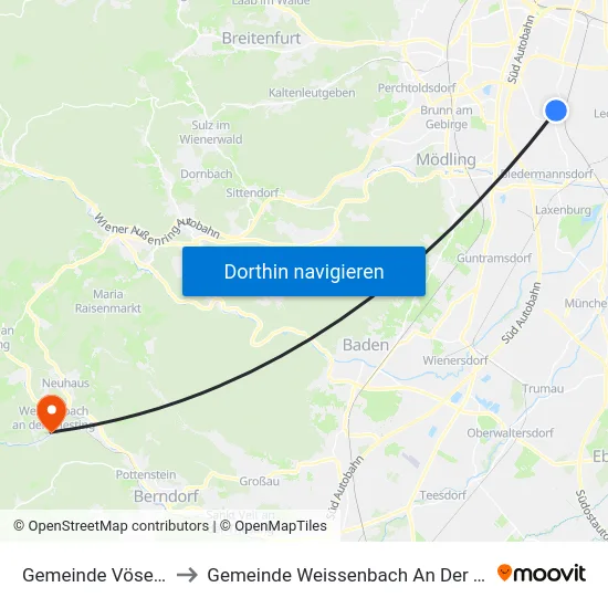 Gemeinde Vösendorf to Gemeinde Weissenbach An Der Triesting map