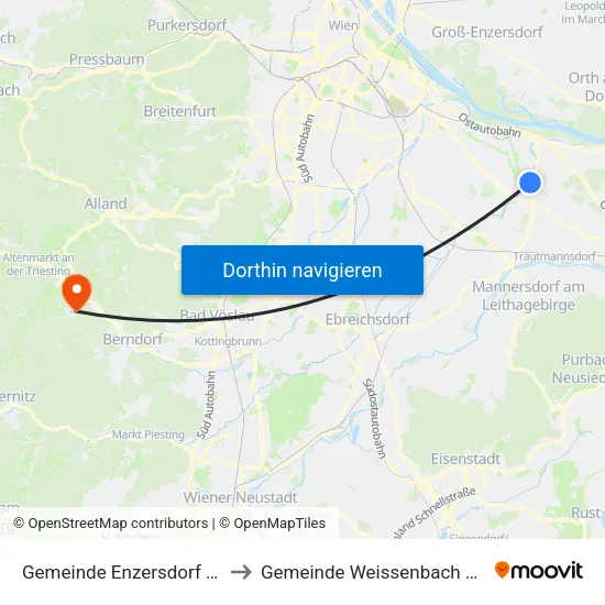 Gemeinde Enzersdorf An Der Fischa to Gemeinde Weissenbach An Der Triesting map