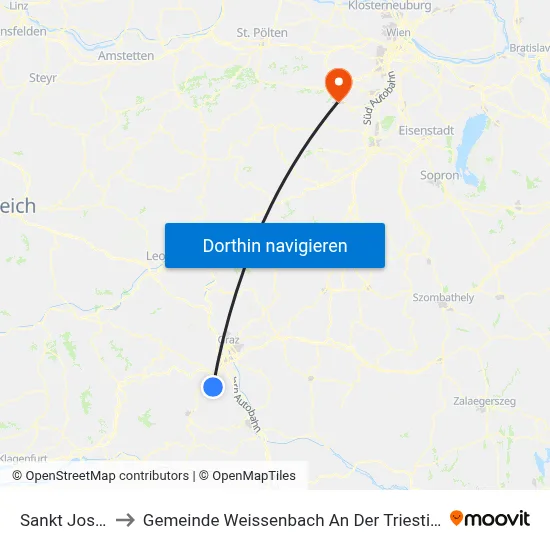 Sankt Josef to Gemeinde Weissenbach An Der Triesting map